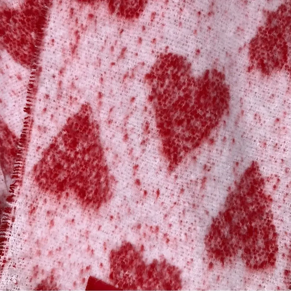 Victoria's Secret NWT Fringe Scarf Heart Print Red and White Logo Patch